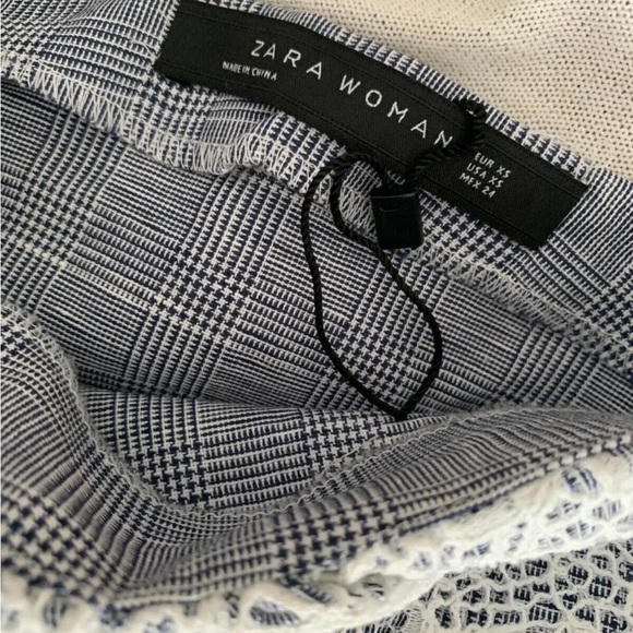 Zara Off the shoulder Linen Cotton mix Check Top with lace Size XS - Picture 5 of 7